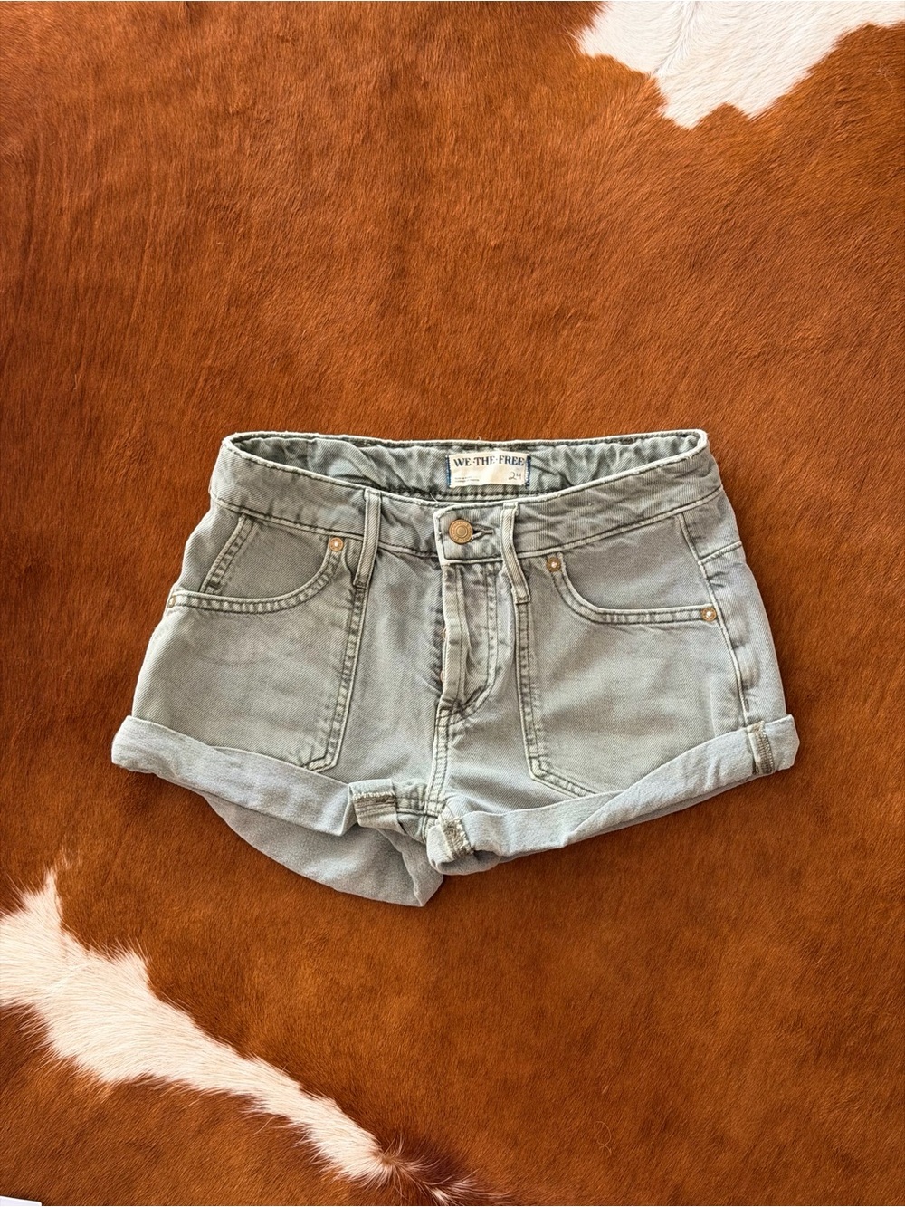 We The Free green denim shorts size 24